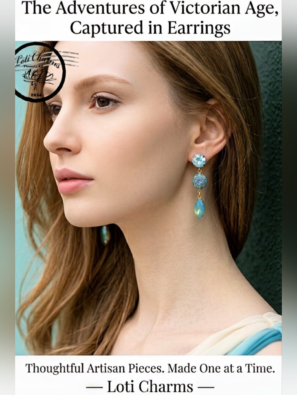 Green Mint Pacific Opal Swarovski Crystal in Long Drop Earrings in Yellow Gold - Picture 2 of 6